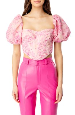 Bardot Kiah Puff Sleeve Corset Top in Pink Floral