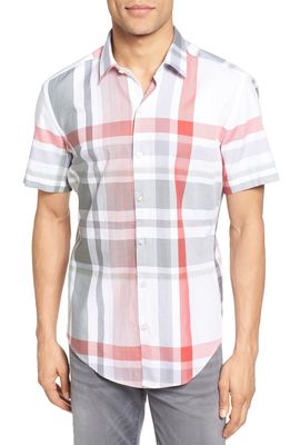 BOSS Robb Sharp Fit Plaid Sport Shirt in Red