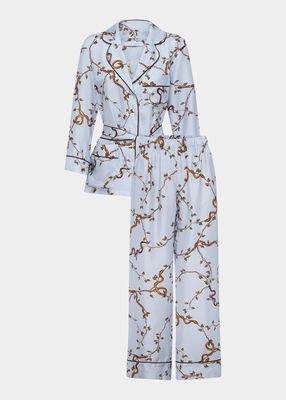 Vines Botanical-Print Silk Pajama Set