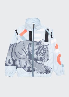 Boy's Leaping Tiger Logo Nylon Jacket, Size 2-4