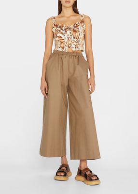 Aiday Leaf Printed Button-Front Ruffled Crop Top