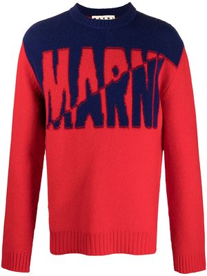 Marni logo knitted two-tone jumper - Red