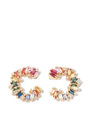 Suzanne Kalan 18kt yellow gold diamond and sapphire hoop earrings