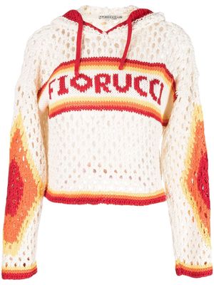 Fiorucci embroidered-logo open-knit hoodie - White