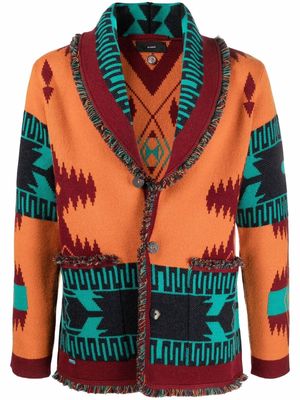 Alanui embroidered colour-block cashmere cardigan - Orange