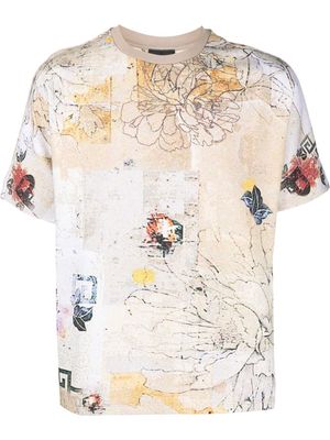 Emporio Armani floral-print cotton T-shirt - Neutrals