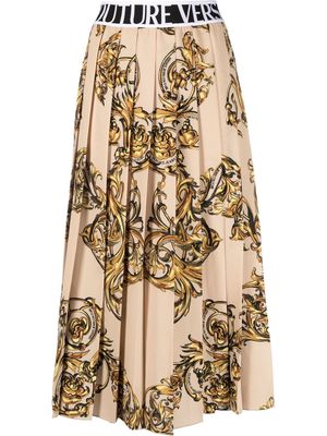 Versace Jeans Couture baroque garland-print pleated skirt - Neutrals
