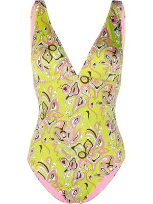 Emilio Pucci V-neck embroidered swimsuit - Green