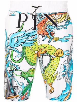 Philipp Plein skeleton tattoo-print shorts - White