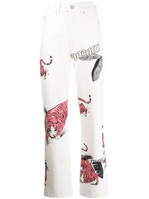 Fiorucci tiger-print straight-leg jeans - White