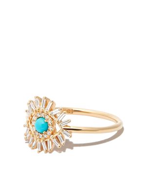 Suzanne Kalan 18kt yellow gold Evil Eye diamond and turquoise ring