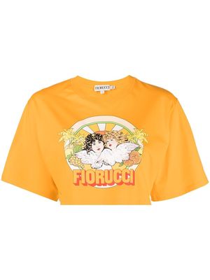 Fiorucci logo-print cropped T-shirt - Orange