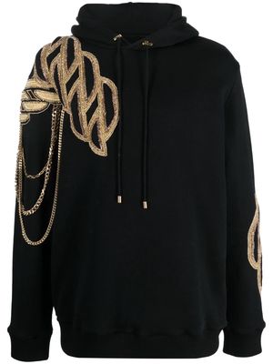 Balmain rhinestone-embellished cotton hoodie - Black