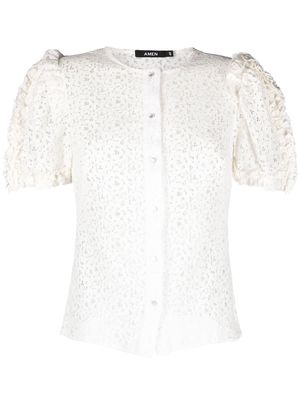 Amen lace-detail short-sleeved top - White