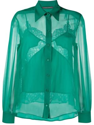 Alberta Ferretti silk lace-insert shirt - Green