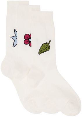 Sky High Farm Workwear Three-Pack White Logo Graphic Socks