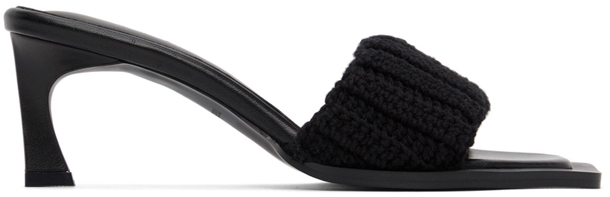 System Black Crochet Heeled Sandals