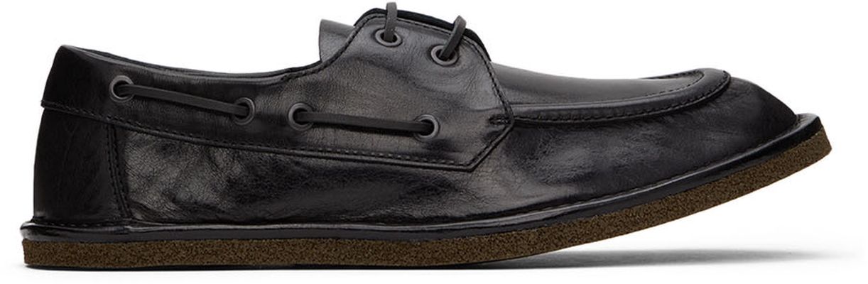 Dries Van Noten Black Leather Boat Shoes