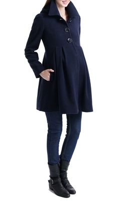 Kimi and Kai Faye Hooded Wool Blend Maternity Peacoat in Navy
