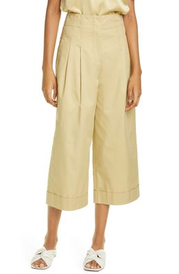 Rebecca Taylor Fleur Compact Twill Crop Wide Leg Cotton Pants in Anise Green