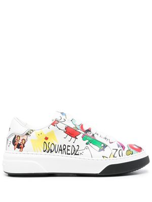Dsquared2 leather graphic-print sneakers - White