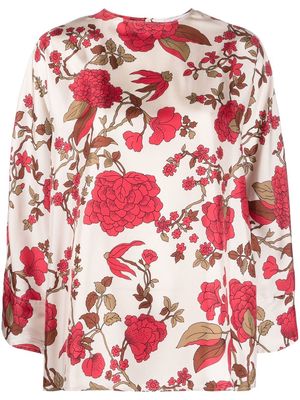 Alberto Biani floral-print silk tunic top - Neutrals