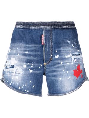 Dsquared2 Maple logo ripped denim shorts - Blue