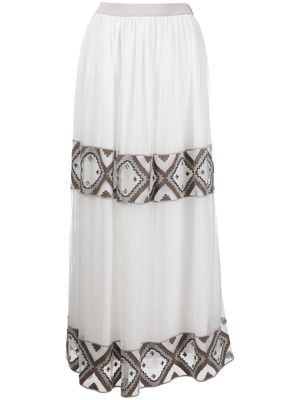 Lorena Antoniazzi high-waisted embroidered stripe maxi skirt - White