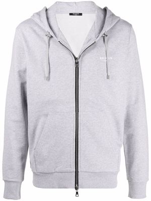 Balmain embroidered-logo cotton hoodie - Grey