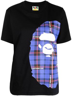 A BATHING APE® tartan check logo-print T-shirt - Black