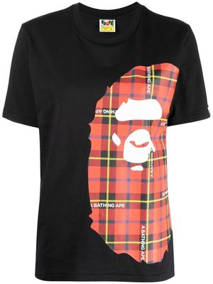A BATHING APE® tartan logo print-detail T-shirt - Black
