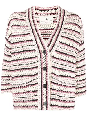 Ermanno Scervino crochet striped V-neck cardigan - White
