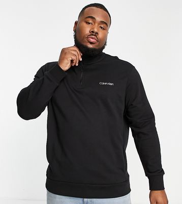 Calvin Klein Big & Tall Exclusive to ASOS chest logo half zip sweatshirt in black