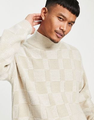 ASOS DESIGN oversized textured knit turtle neck sweater in beige-Neutral