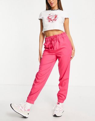 Y.A.S Bea tie waist tapered pants in bright pink