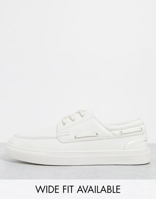 ASOS DESIGN boat shoes in white faux leather