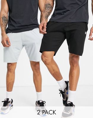 Le Breve 2 Pack raw edge jersey shorts in black & slate gray