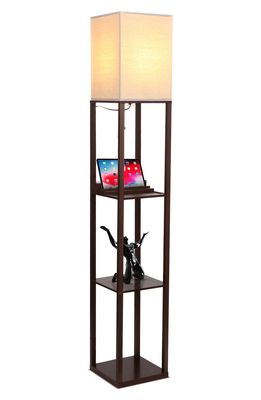 Brightech Maxwell LED Floor Lamp with USB Port in Havana Brown