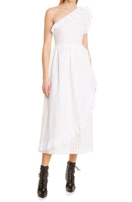 Batsheva Jude One-Shoulder Broderie Cotton Dress in White Broderie Anglaise