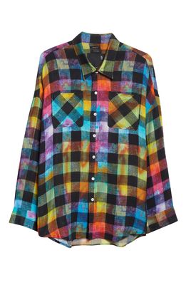 R13 Rainbow Plaid Oversize Button-Up Shirt