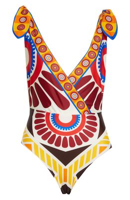 La DoubleJ Hazzard Abstract Print One-Piece Swimsuit in Solar Placee
