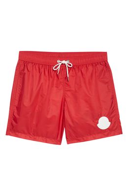 Moncler Logo Patch Swim Trunks in 455-Red