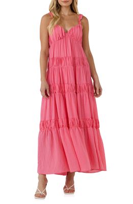 Free the Roses Sweetheart Neck Tiered Maxi Dress in Pink