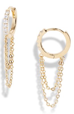 Nordstrom Chain Drop Huggie Hoop Earrings in Clear- Gold