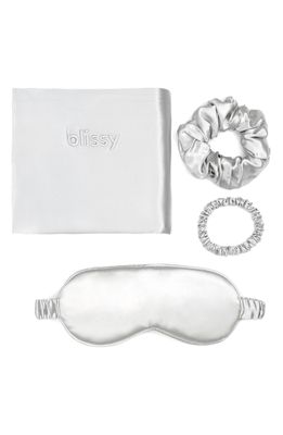 BLISSY Dream 4-Piece Mulberry Silk Set in Metallic Silver