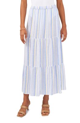 Vince Camuto Stripe Tiered Stretch Cotton Maxi Skirt in Blue Jay