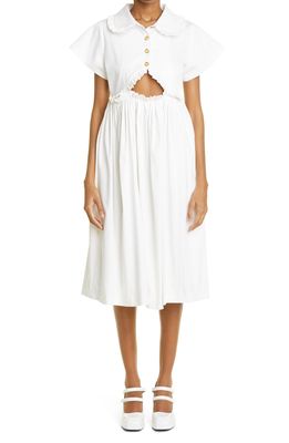 Kika Vargas Mabel Cutout Stretch Cotton Midi Dress in White Cotton
