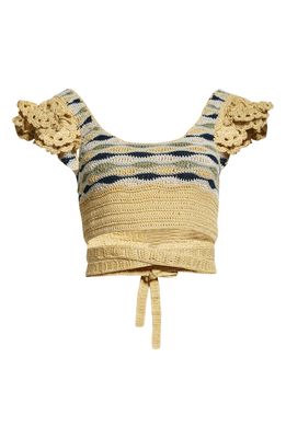 AYNI Ruru Crochet Off the Shoulder Crop Top in Butter