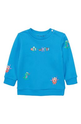 Off-White Little Monsters Organic Cotton Logo Graphic Sweatshirt in Blue Multicolor