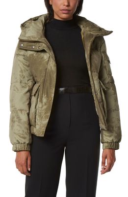 Andrew Marc Cheyenne Stonewash Print Hooded Puffer Jacket in Olive